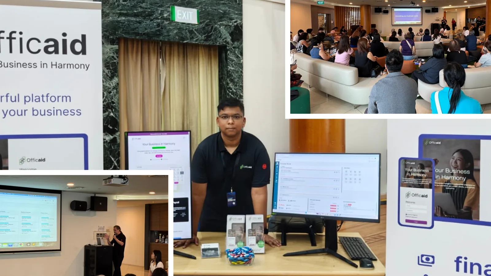 SFFS Fair 2026-ல் ஒரு குழு உறுப்பினருடன் Officaid ஸ்டாண்ட், மற்றும் பயிலரங்கில் வருகையாளர்கள்
